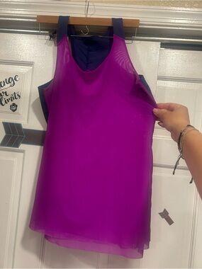 oiselle Magenta Sheer Layered Racerback Tank with Navy Lining